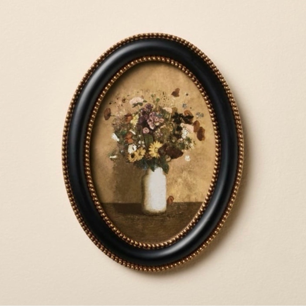 6”x8” Black & Brass Oval Framed Floral Wall Art - Hearth & Hand™ with Magnolia